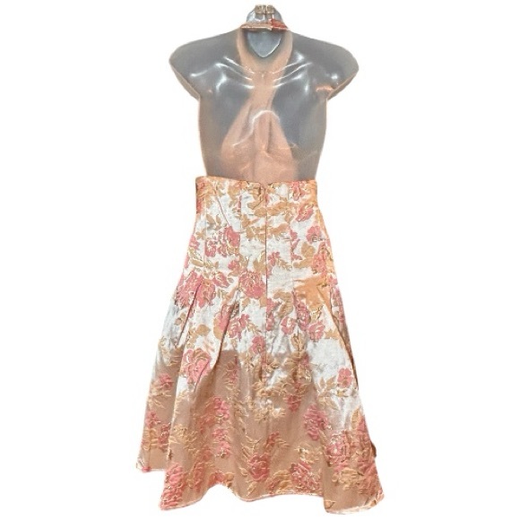 ASOS LUXE Curve Halter Swing Dress Size 18 Metallic Pink Gold Jacquard Floral - Picture 7 of 10